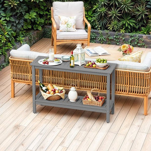 Segawe 48" Outdoor Console Table Wooden Table w/ 2-tier Storage Shelf Rectangular Grey
