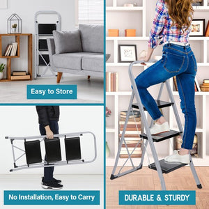 Segawe Folding 3 Step Ladder w/ Convenient Handgrip Portable Step Stool Anti-Slip Pedal