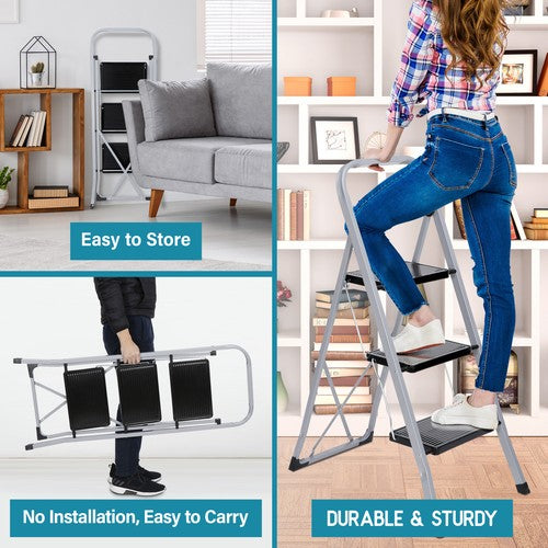 Segawe Folding 3 Step Ladder w/ Convenient Handgrip Portable Step Stool Anti-Slip Pedal