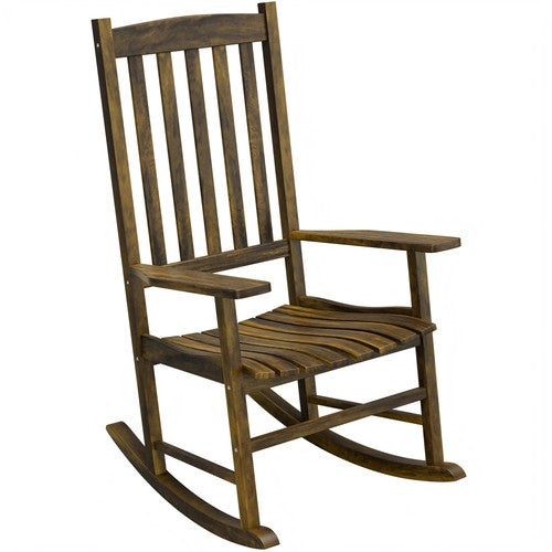 Segawe Outdoor Rocking Chair Patio Wood Rocking Chair with High Back & Armrests Natural