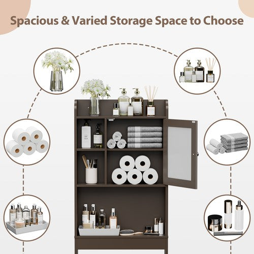 Segawe Wood Over The Toilet Bathroom Storage Cabinet Organizer w/Adjustable Shelf Brown