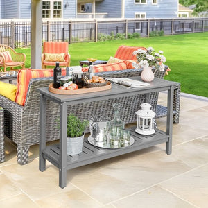Segawe 48" Outdoor Console Table Wooden Table w/ 2-tier Storage Shelf Rectangular Grey