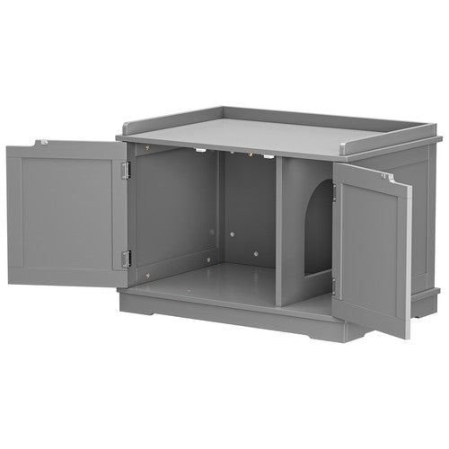 Segawe Cat Washroom Storage Bench Litter Box Cover with Sturdy Wooden Gray