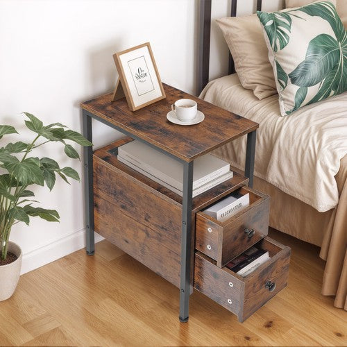 Segawe 24 inch Narrow Side End Table with Drawers and Charging Station for Living Room