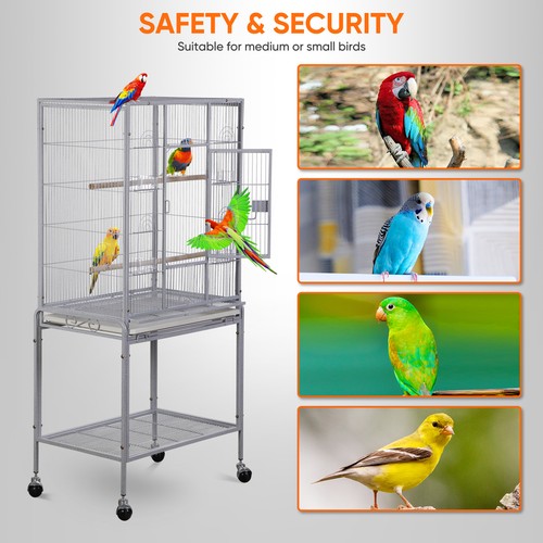 Segawe 53 Inch Flight Bird Cage Large Wrought Iron Parrot Cage with Rolling Stand White