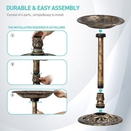 Segawe 28" Height Pedestal Bird Bath Outdoor Garden Decor Vintage Yard Birdbath Bronze