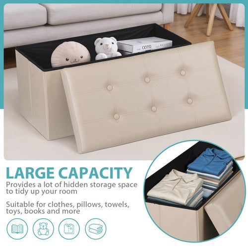 Segawe 30" Folding Storage Ottoman Footstools with Cover for Living Room Bedroom Beige