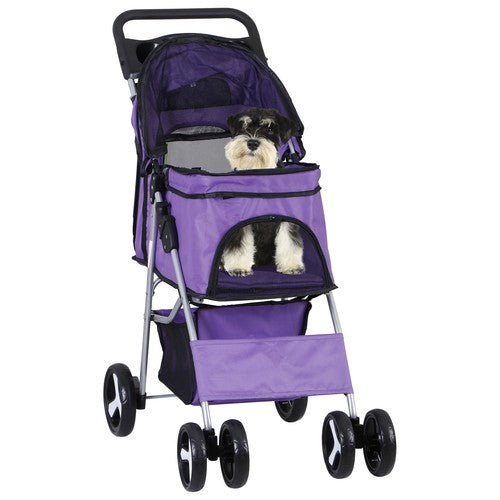 Segawe Pet Stroller 4 Wheels Dog Cat Stroller Foldable Pet Stroller w/Cup Holder Purple
