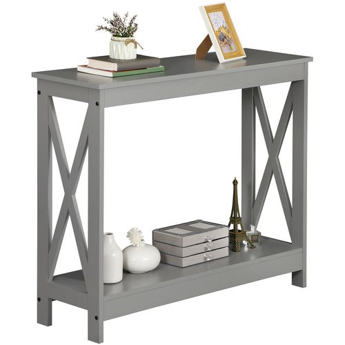 Segawe 2-Tier Narrow Console Table for Entryway Storage Shelf Modern Accent Sofa Grey