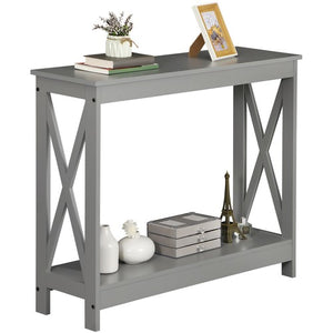 Segawe 2-Tier Narrow Console Table for Entryway Storage Shelf Modern Accent Sofa Grey