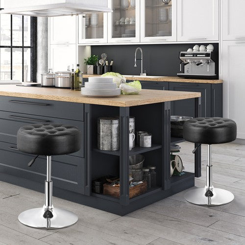 Segawe Adjustable Swivel Makeup Ottoman Stool Round Vanity Stool For Bedroom Black