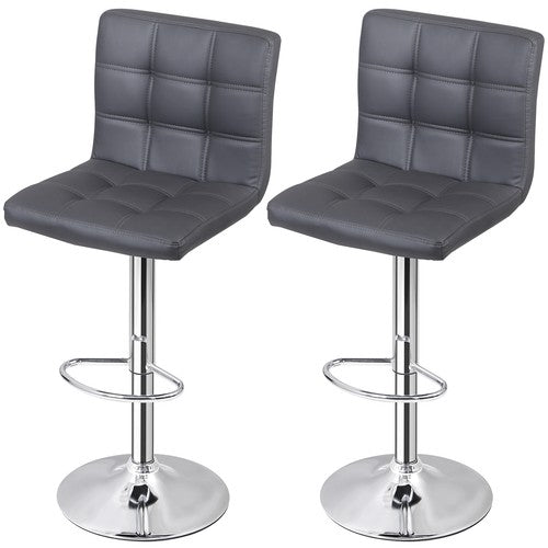 Segawe Set of 2 Adjustable Bar Stools PU Leather Modern Dinning Chair with Back Gray