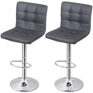 Segawe Set of 2 Adjustable Bar Stools PU Leather Modern Dinning Chair with Back Gray
