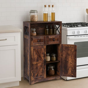 Segawe Bathroom Floor Cabinet w/ 2 Doors 2 Adjustable Shelves for Kitchen Rustic Brown