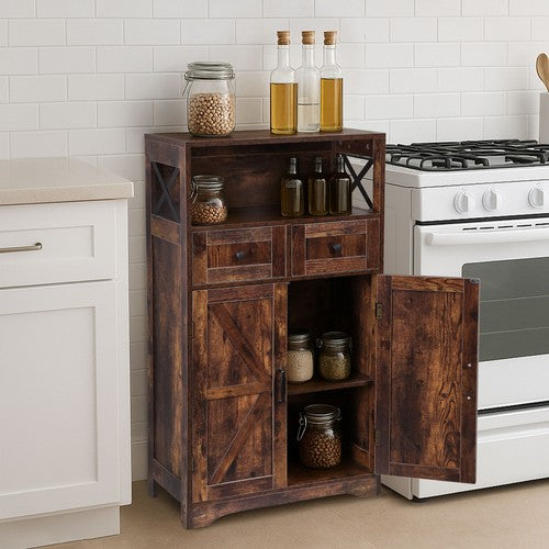 Segawe Bathroom Floor Cabinet w/ 2 Doors 2 Adjustable Shelves for Kitchen Rustic Brown