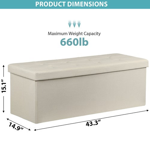 Segawe 43" Storage Bench Folding Footrest Stool Toy Chest for Living Room 18lbs Beige