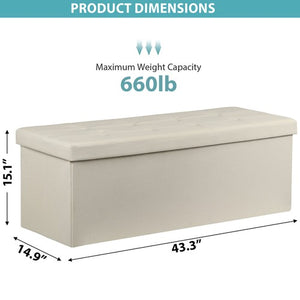 Segawe 43" Storage Bench Folding Footrest Stool Toy Chest for Living Room 18lbs Beige