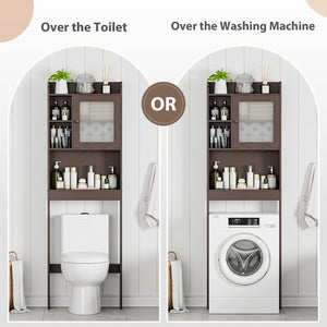 Segawe Wood Over The Toilet Bathroom Storage Cabinet Organizer w/Adjustable Shelf Brown