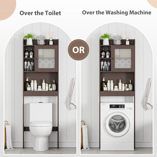 Segawe Wood Over The Toilet Bathroom Storage Cabinet Organizer w/Adjustable Shelf Brown