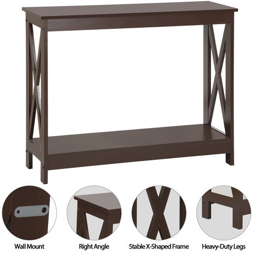 Segawe Console Table Entryway Table Narrow Sofa Side Table with 2-Tier Shelves Brown
