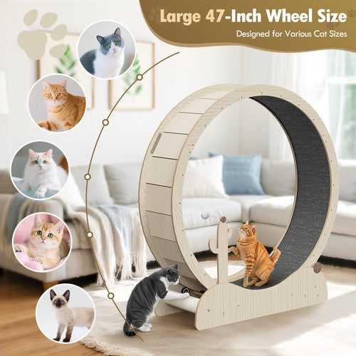 Segawe 47" Natural Wood Cat Wheel Exerciser for Indoor Cats Safety Cat Treadmill Large