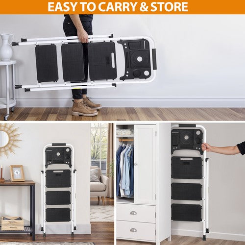 Segawe 3 Step Ladder with Tool Platform Folding Step Stool with Anti-Slip Pedal White