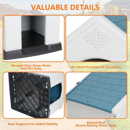 Segawe Large Plastic Dog House Indoor Outdoor Dog Kennel Puppy Shelter w/Air Vents