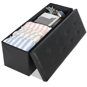 Segawe 43" Folding Storage Ottoman Bench Faux Leather Footrest Chest with Divider Black