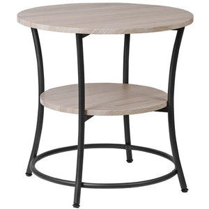 Segawe Round End Table w/ 2-Tier Storage Shelves Industrial Side Table for Living Room