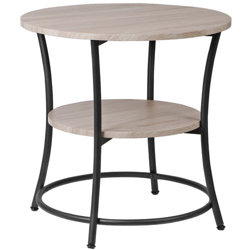 Segawe Round End Table w/ 2-Tier Storage Shelves Industrial Side Table for Living Room