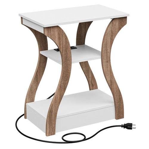 Segawe End Table 3 Tier Curved Leg Accent Sofa Table w/Charging Station USB Ports White