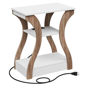 Segawe End Table 3 Tier Curved Leg Accent Sofa Table w/Charging Station USB Ports White