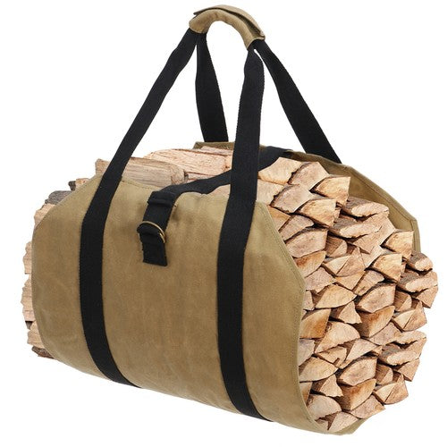 Segawe Firewood Log Carrier Bag Waxed Canvas Outdoor Log Tote Bags Camping with Strap