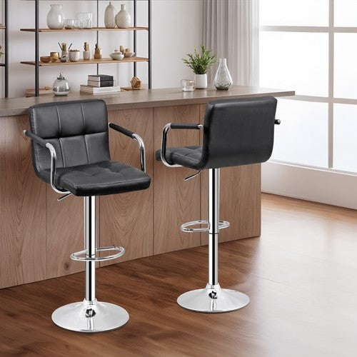 Segawe 2PCS Adjustable Bar Stools PU Leather Modern Dinning Chair with Armrest Black