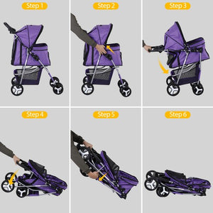 Segawe Pet Stroller 4 Wheels Dog Cat Stroller Foldable Pet Stroller w/Cup Holder Purple