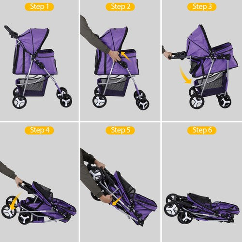 Segawe Pet Stroller 4 Wheels Dog Cat Stroller Foldable Pet Stroller w/Cup Holder Purple