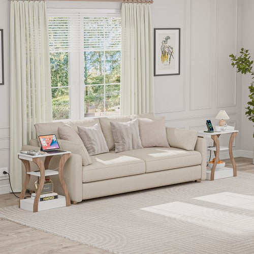 Segawe Set of 2 End Tables Accent Sofa Tables w/Curved Legs & Charging Station White