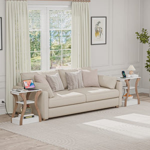 Segawe Set of 2 End Tables Accent Sofa Tables w/Curved Legs & Charging Station White