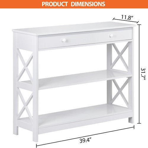 Segawe 3 Tier X Shaped Entryway Console Table with Storage Drawer Multipurpose White