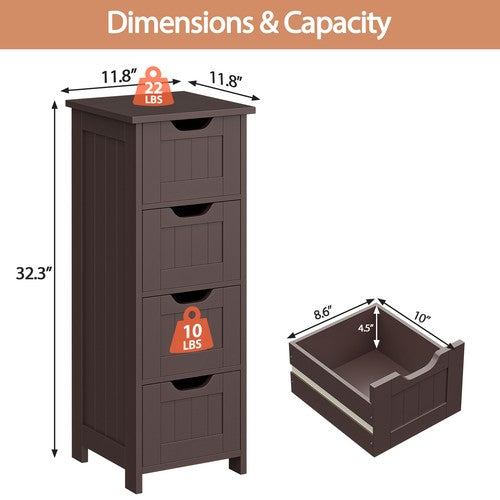 Segawe Narrow Floor Bathroom Storage Cabinet w/ Slide Out Drawers for Small Space Brown
