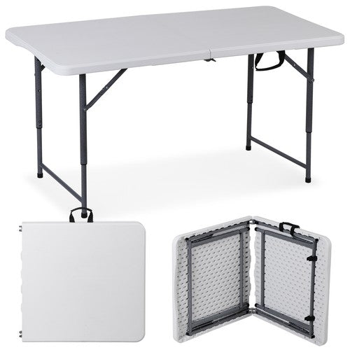 Segawe Folding Table Adjustable 4FT Plastic Table Picnic Camping w/Carry Handle White