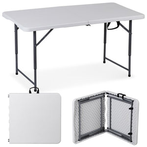 Segawe Folding Table Adjustable 4FT Plastic Table Picnic Camping w/Carry Handle White