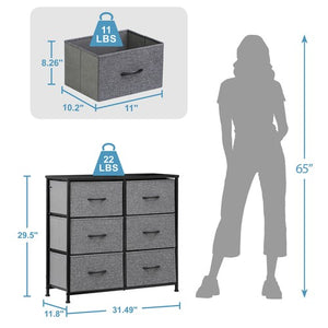 Segawe 6 Drawer Dresser Storage Tower with Fabric For Living Room Laundry Entryway Gray