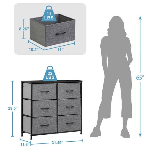 Segawe 6 Drawer Dresser Storage Tower with Fabric For Living Room Laundry Entryway Gray