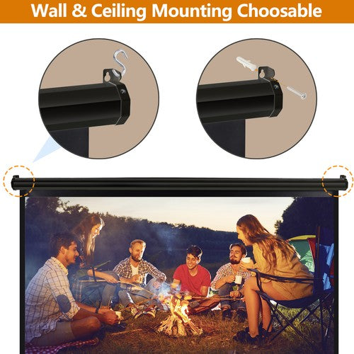 Segawe Black Projector Screen Pull Down 16:10 Foldable Wall Mount HD Projection Screen