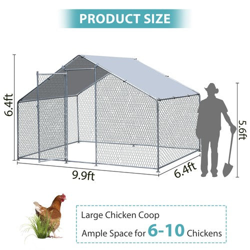 Segawe 10X 6.5ft Walk-in Metal Chicken Coop Poultry Cage Pet House w/ Chicken Run Cover