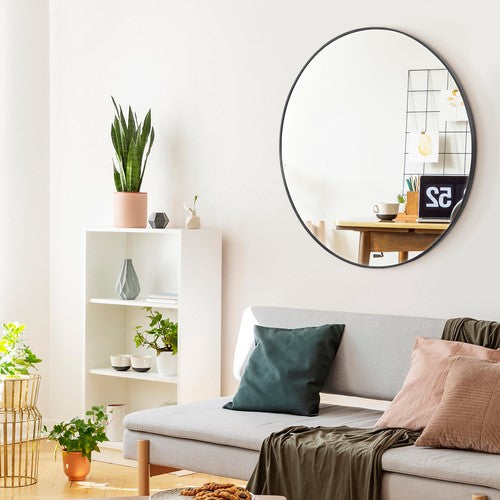 Segawe 36 Inch Round Mirror Black Wall Mounted Bathroom Mirror W/Metal Frame Decoration