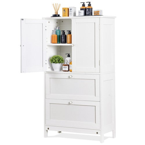 Segawe Bathroom Floor Storage Cabinet w/ 2 Drawers & 2 Doors Adjustable Shelf White
