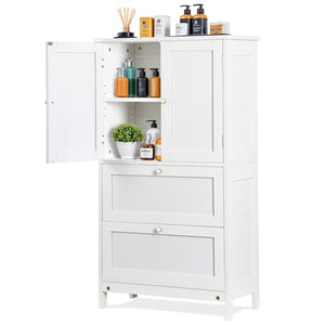 Segawe Bathroom Floor Storage Cabinet w/ 2 Drawers & 2 Doors Adjustable Shelf White