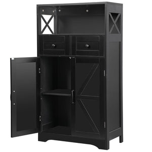 Segawe Farmhouse Storage Cabinet Bathroom Floor Cabinet Kitchen Pantry w/ Drawers Black